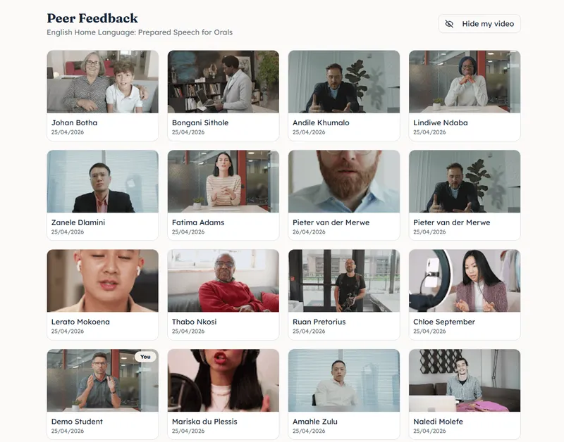 Grading interface with timestamped comments on a student video