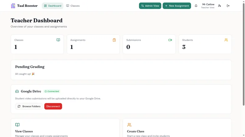 Teacher dashboard showing assignments and submission progress